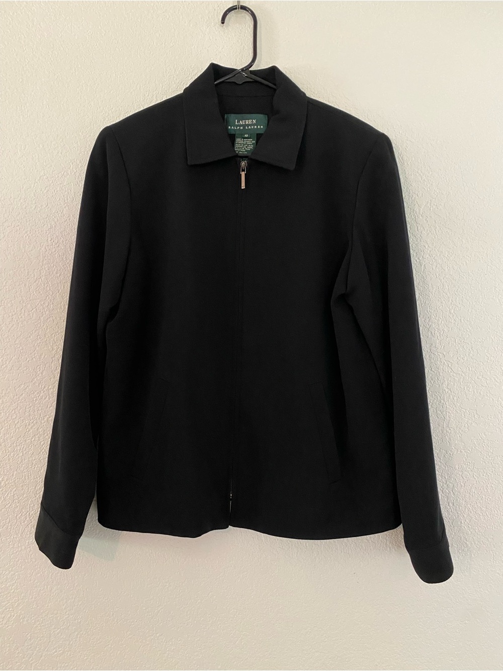 Vintage Lauren Ralph Lauren 100% Wool Black Zip Up Blazer Jacket Size 10